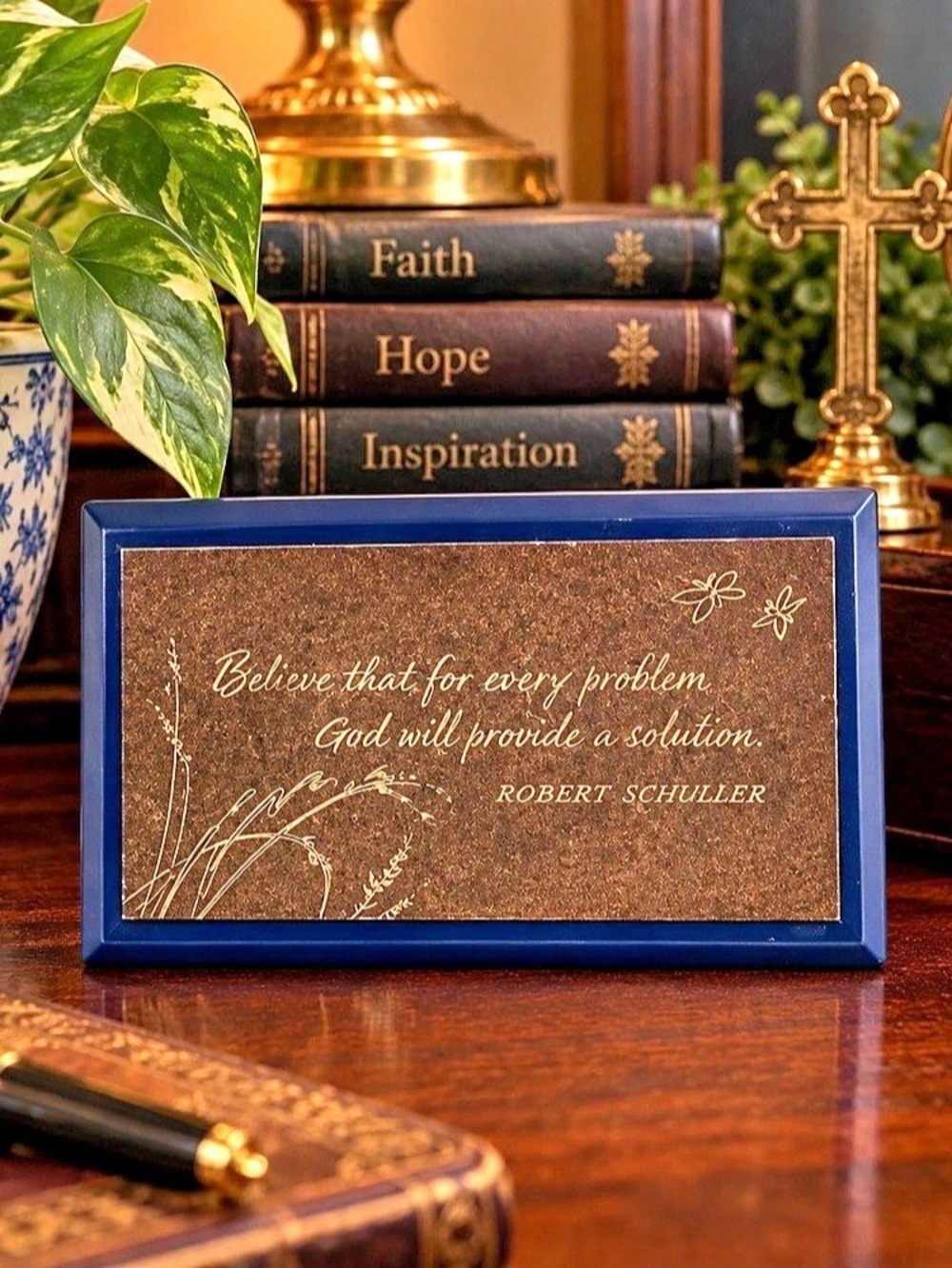 Robert Schuller Inspirational Quote Plaque Blue Brown Christian Desk Decor